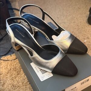 Ann Taylor Silver and Black Slingback Heels new size 7